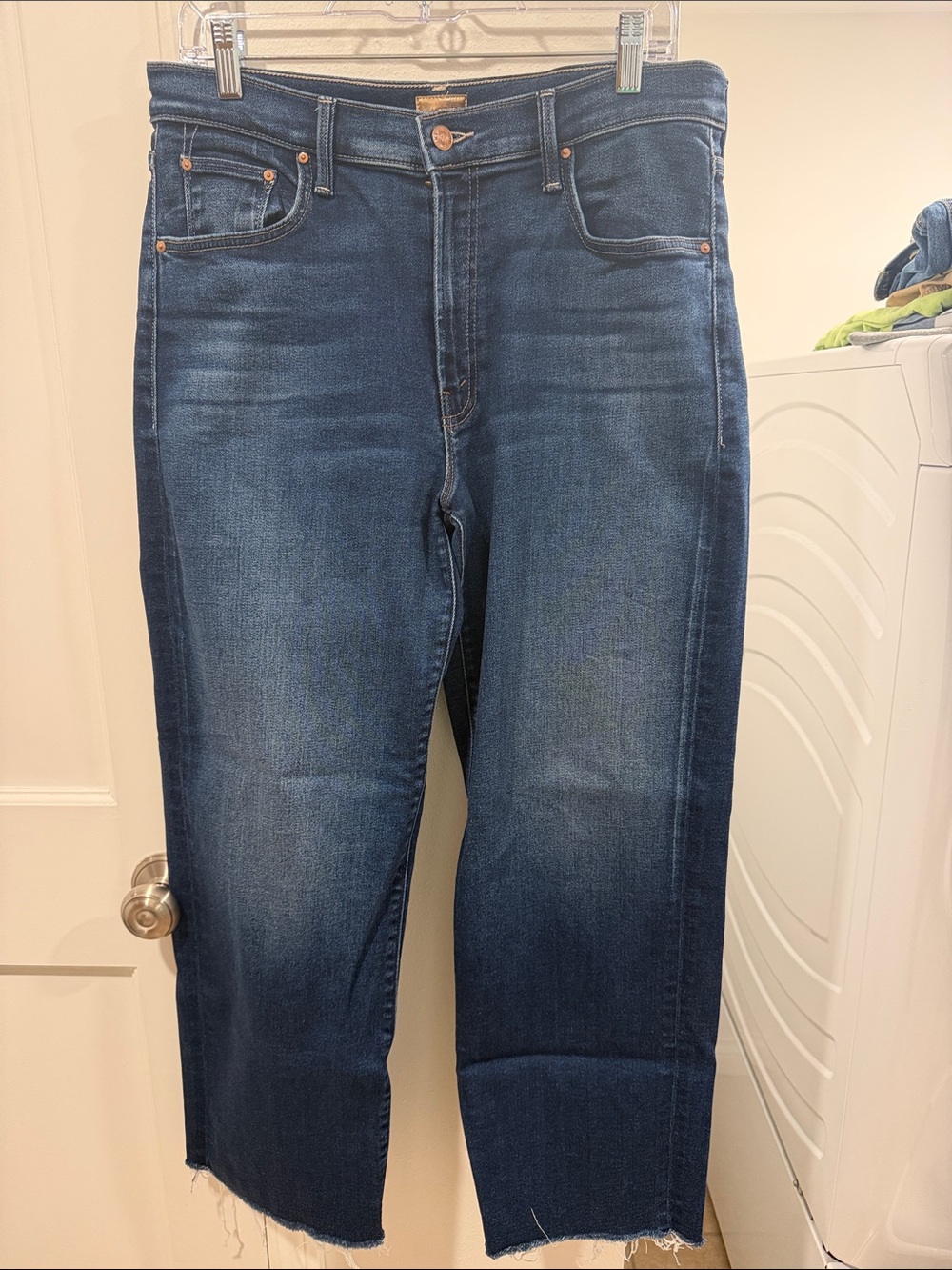 MOTHER Distressed Blue Denim Jeans with Copper Rivets